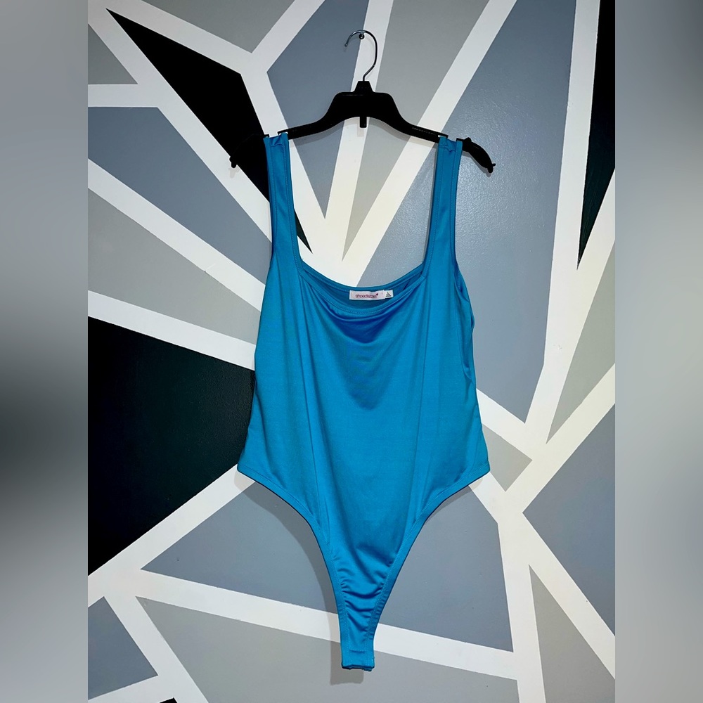 Light Blue Bodysuit with a Square Neckline